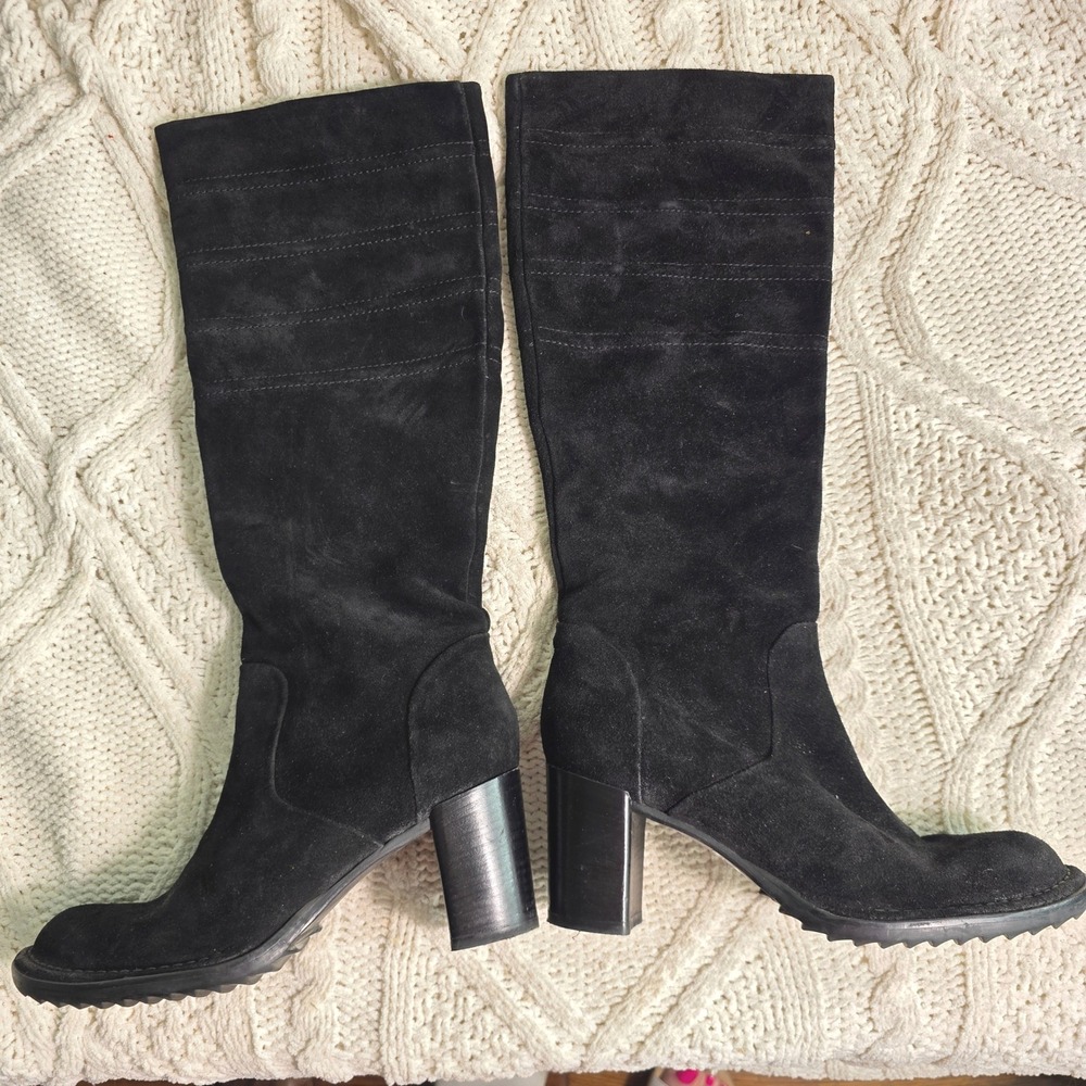 $480 Alberto Fermani Knee High Italian Suede Boots Black Leather Lined 38 7-7.5
